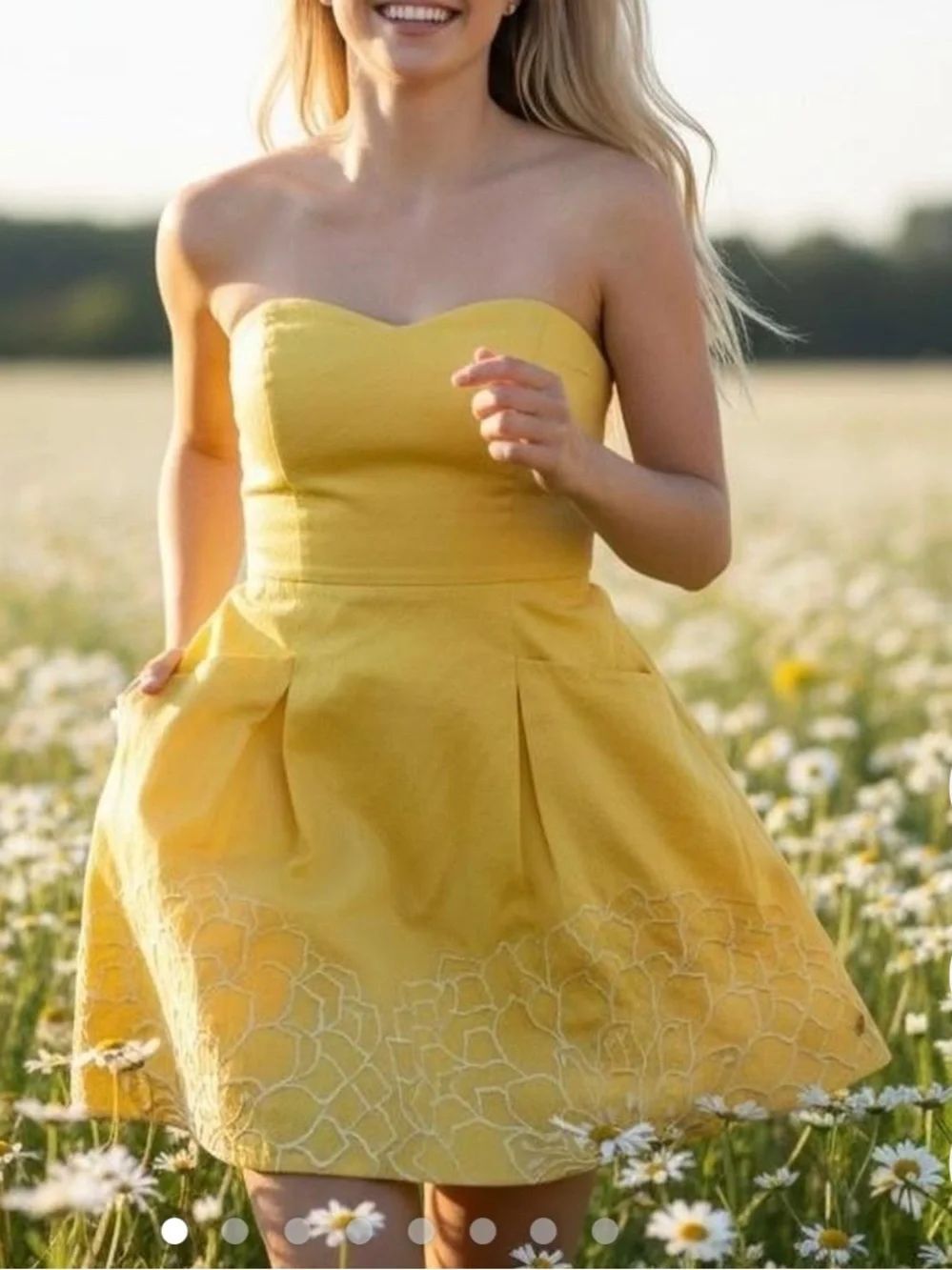 Lilly Pulitzer Yellow Strapless Floral Embroidered Dress Size 2 Resort Preppy